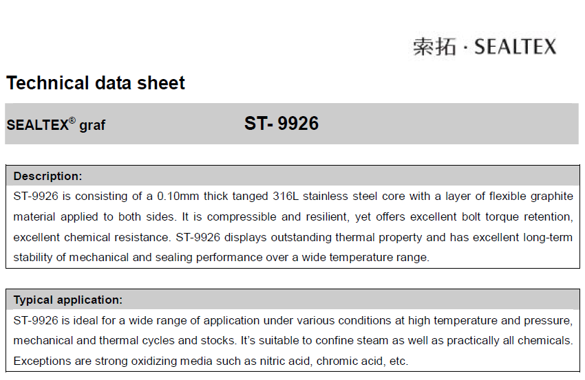 ST9926 grafoil gasketGraphiteRaw materialsSealtex Co., Ltd.